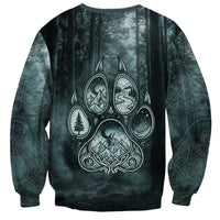 Spirit Guide Wolf Sweatshirt with Forest Background Tribal Paw Print with Nature Symbols Native American - Wonder Print Shop