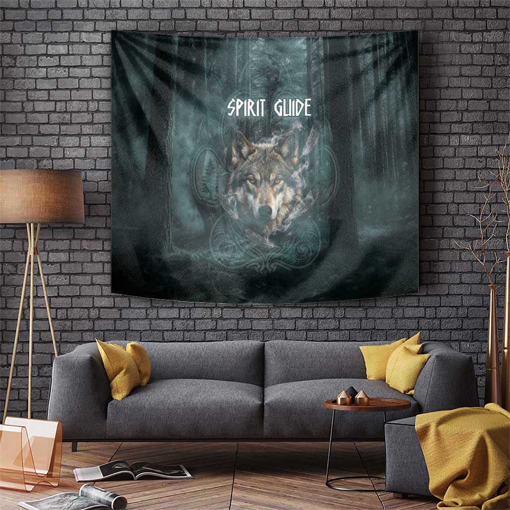 Spirit Guide Wolf Tapestry with Forest Background Tribal Paw Print with Nature Symbols Native American - Wonder Print Shop