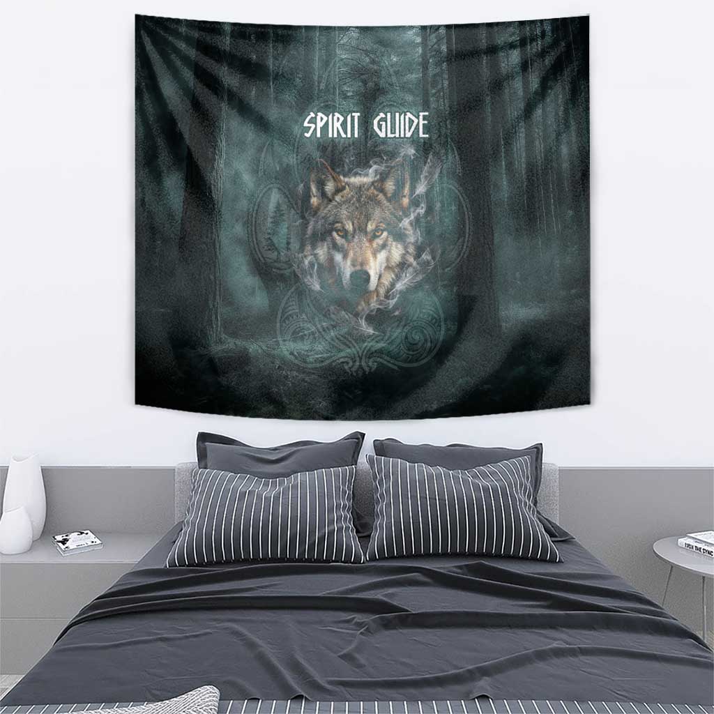 Spirit Guide Wolf Tapestry with Forest Background Tribal Paw Print with Nature Symbols Native American - Wonder Print Shop