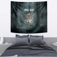 Spirit Guide Wolf Tapestry with Forest Background Tribal Paw Print with Nature Symbols Native American - Wonder Print Shop