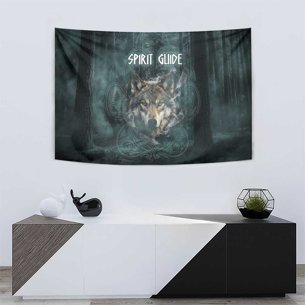 Spirit Guide Wolf Tapestry with Forest Background Tribal Paw Print with Nature Symbols Native American - Wonder Print Shop