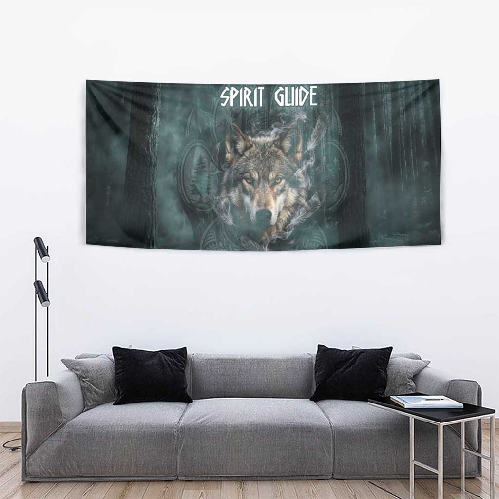 Spirit Guide Wolf Tapestry with Forest Background Tribal Paw Print with Nature Symbols Native American - Wonder Print Shop