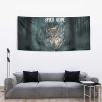 Spirit Guide Wolf Tapestry with Forest Background Tribal Paw Print with Nature Symbols Native American - Wonder Print Shop
