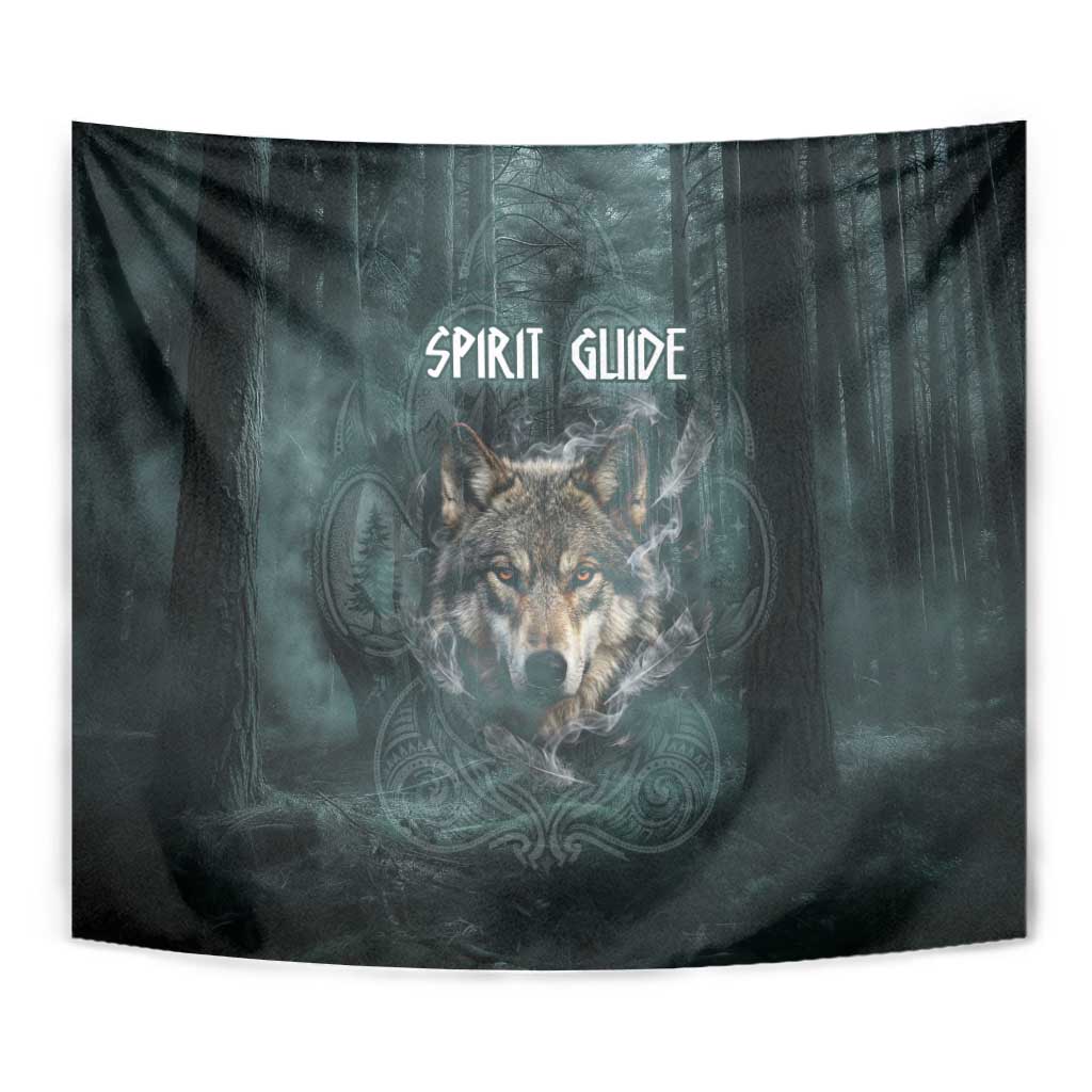 Spirit Guide Wolf Tapestry with Forest Background Tribal Paw Print with Nature Symbols Native American - Wonder Print Shop