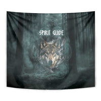 Spirit Guide Wolf Tapestry with Forest Background Tribal Paw Print with Nature Symbols Native American - Wonder Print Shop