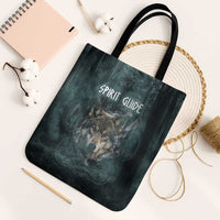 Spirit Guide Wolf Tote Bag with Forest Background Tribal Paw Print with Nature Symbols Native American - Wonder Print Shop