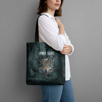 Spirit Guide Wolf Tote Bag with Forest Background Tribal Paw Print with Nature Symbols Native American - Wonder Print Shop