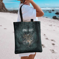 Spirit Guide Wolf Tote Bag with Forest Background Tribal Paw Print with Nature Symbols Native American - Wonder Print Shop