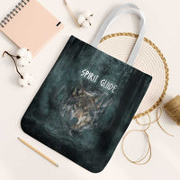 Spirit Guide Wolf Tote Bag with Forest Background Tribal Paw Print with Nature Symbols Native American - Wonder Print Shop