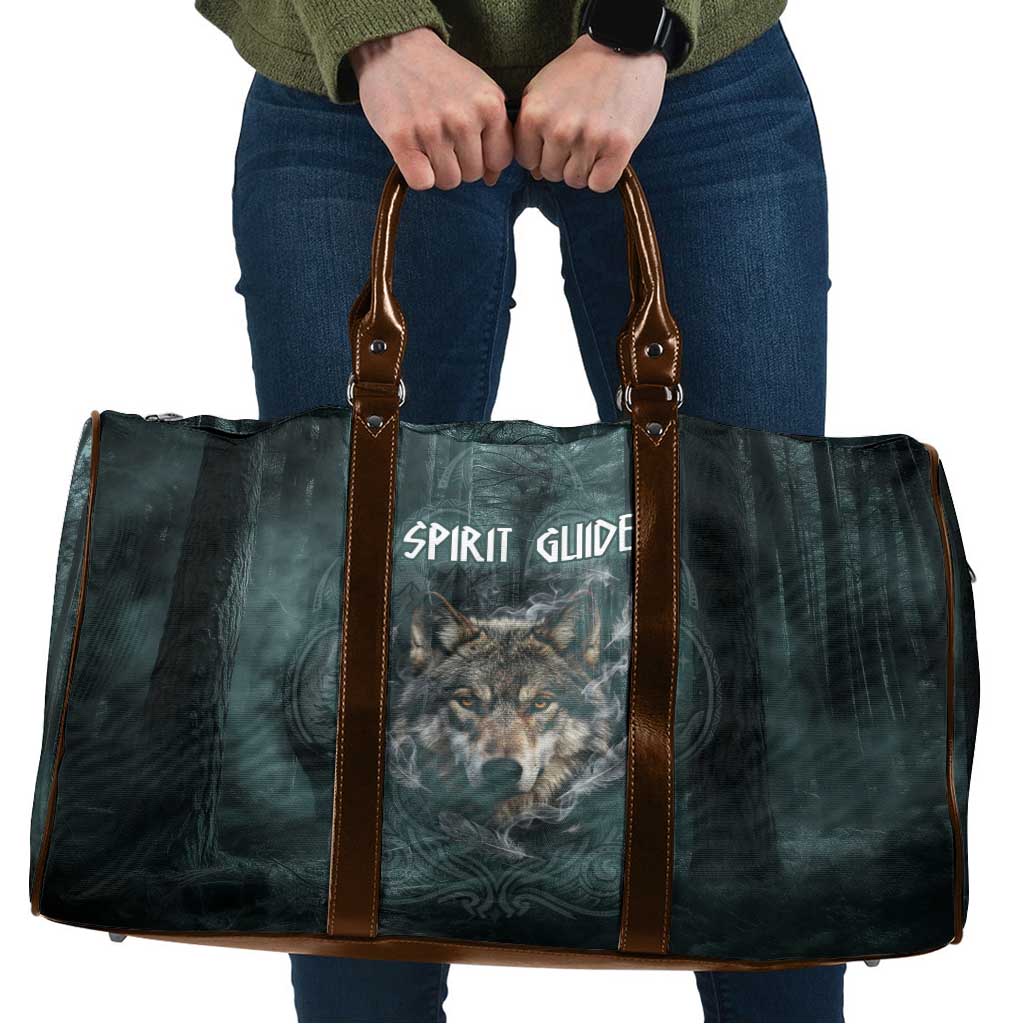 Spirit Guide Wolf Travel Bag with Forest Background Tribal Paw Print with Nature Symbols Native American - Wonder Print Shop