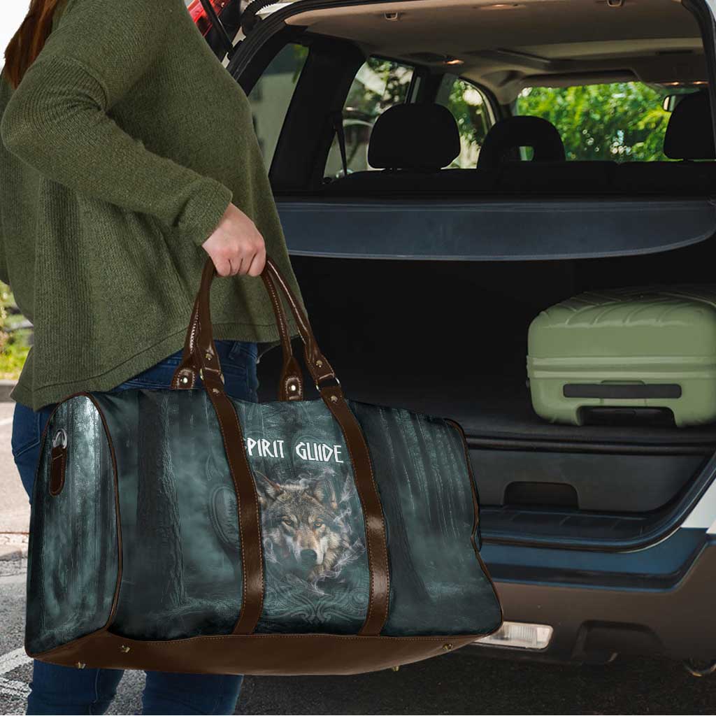 Spirit Guide Wolf Travel Bag with Forest Background Tribal Paw Print with Nature Symbols Native American - Wonder Print Shop