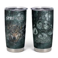 Spirit Guide Wolf Tumbler Cup with Forest Background Tribal Paw Print with Nature Symbols Native American - Wonder Print Shop