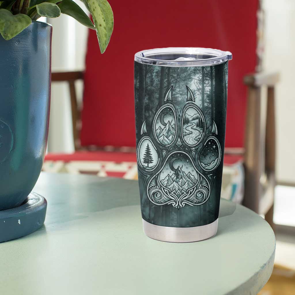 Spirit Guide Wolf Tumbler Cup with Forest Background Tribal Paw Print with Nature Symbols Native American - Wonder Print Shop