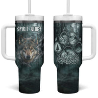 Spirit Guide Wolf Tumbler With Handle with Forest Background Tribal Paw Print with Nature Symbols Native American - Wonder Print Shop