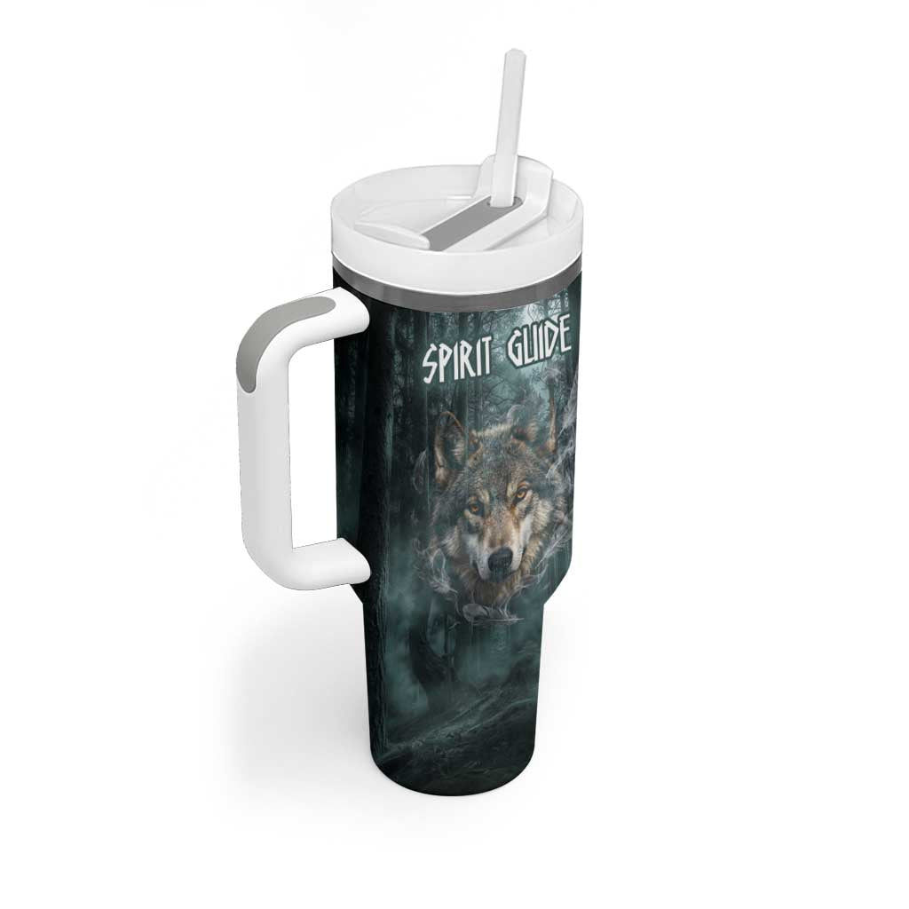 Spirit Guide Wolf Tumbler With Handle with Forest Background Tribal Paw Print with Nature Symbols Native American - Wonder Print Shop