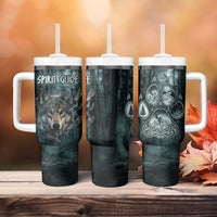 Spirit Guide Wolf Tumbler With Handle with Forest Background Tribal Paw Print with Nature Symbols Native American - Wonder Print Shop