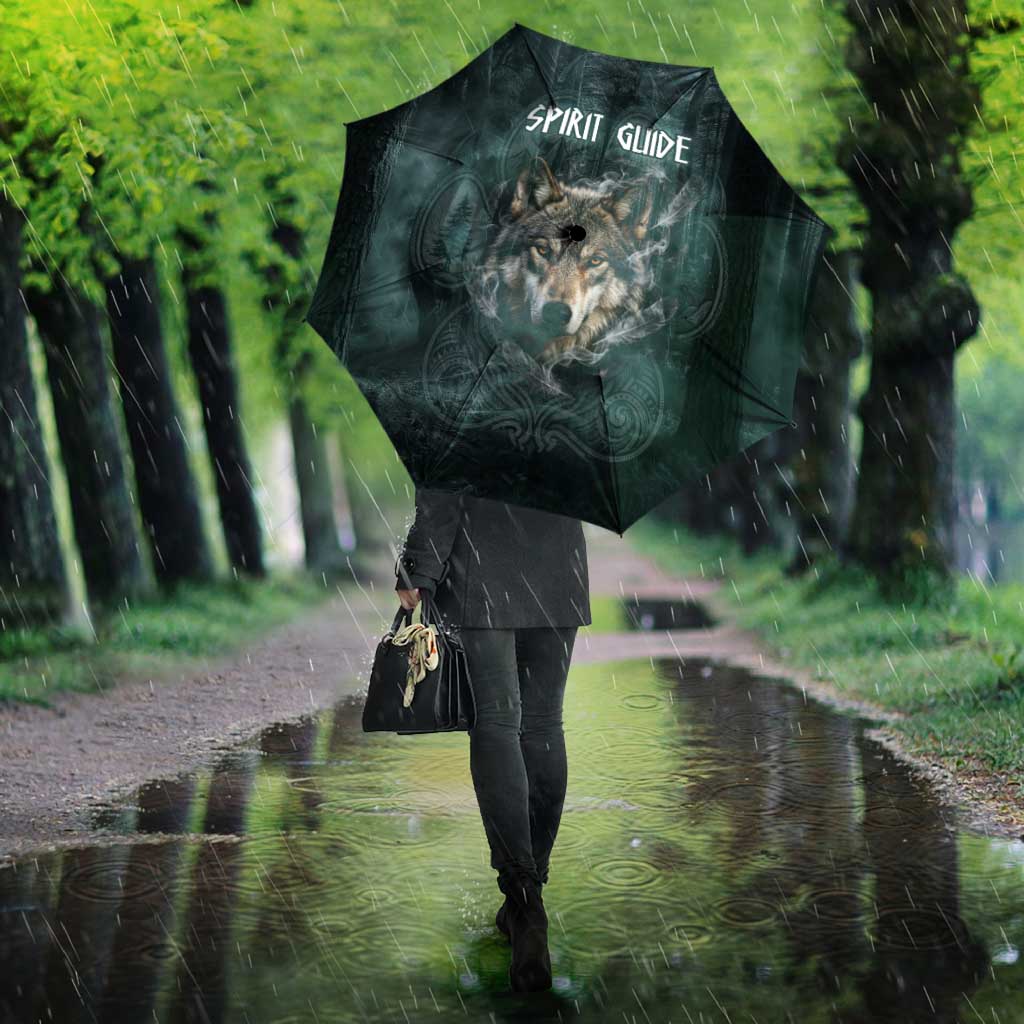 Spirit Guide Wolf Umbrella with Forest Background Tribal Paw Print with Nature Symbols Native American - Wonder Print Shop