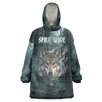 Spirit Guide Wolf Wearable Blanket Hoodie with Forest Background Tribal Paw Print with Nature Symbols Native American - Wonder Print Shop