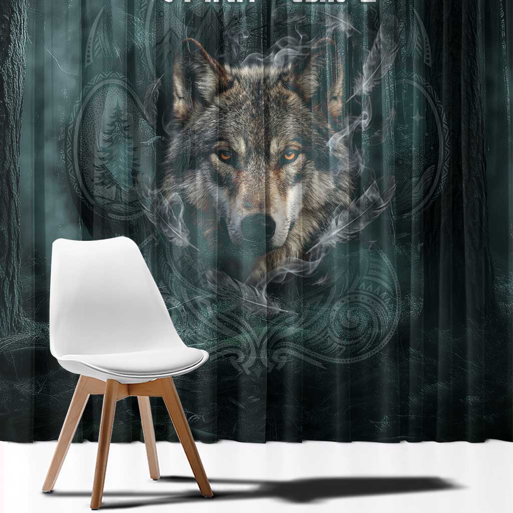 Spirit Guide Wolf Window Curtain with Forest Background Tribal Paw Print with Nature Symbols Native American - Wonder Print Shop