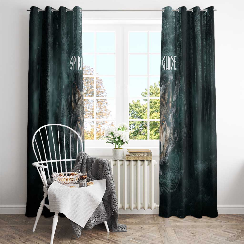 Spirit Guide Wolf Window Curtain with Forest Background Tribal Paw Print with Nature Symbols Native American - Wonder Print Shop