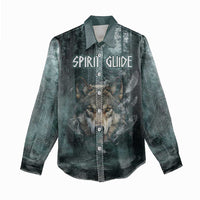 Spirit Guide Wolf Women Casual Shirt with Forest Background Tribal Paw Print with Nature Symbols Native American - Wonder Print Shop