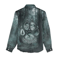 Spirit Guide Wolf Women Casual Shirt with Forest Background Tribal Paw Print with Nature Symbols Native American - Wonder Print Shop