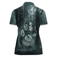 Spirit Guide Wolf Women Polo Shirt with Forest Background Tribal Paw Print with Nature Symbols Native American - Wonder Print Shop