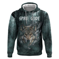 Spirit Guide Wolf Zip Hoodie with Forest Background Tribal Paw Print with Nature Symbols Native American - Wonder Print Shop