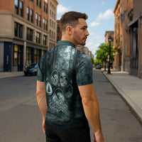 Spirit Guide Wolf Zipper Polo Shirt with Forest Background Tribal Paw Print with Nature Symbols Native American - Wonder Print Shop