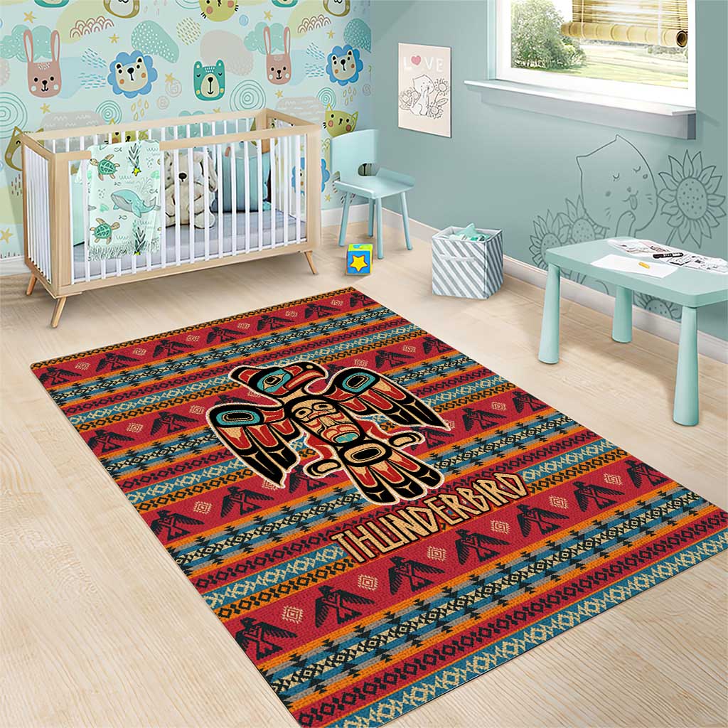 Thunderbird Totem Area Rug Native American Geometric Tribal - Pacific Northwest Indigenous Art - Wonder Print Shop