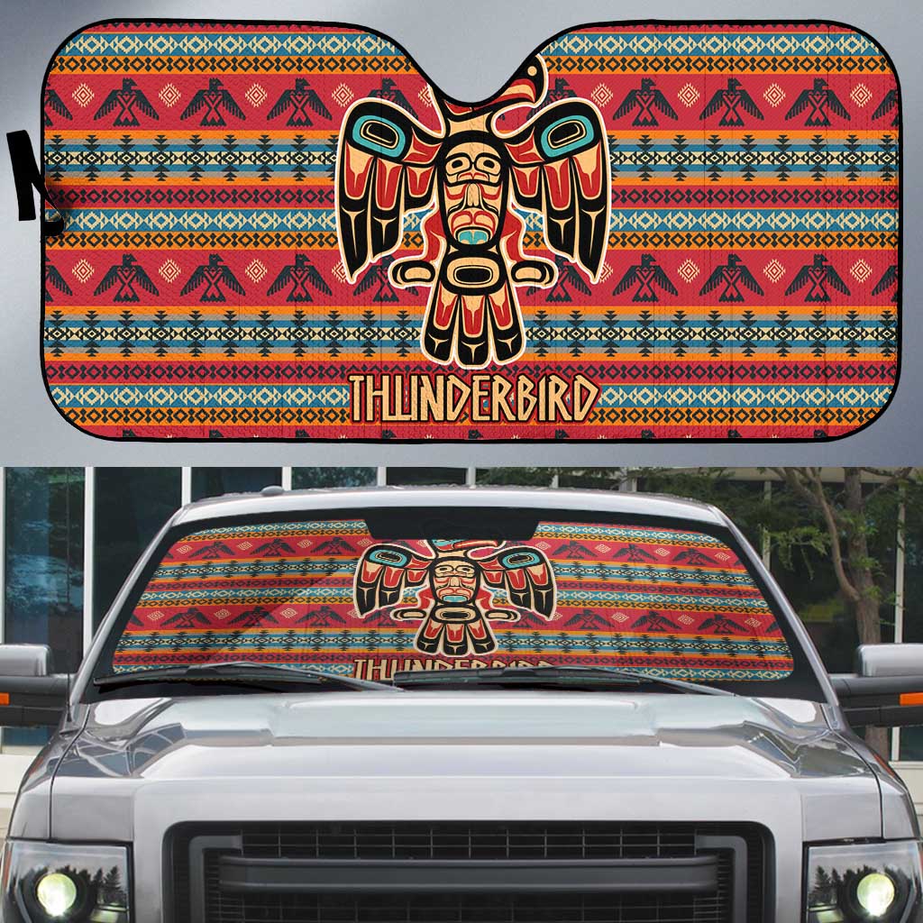 Thunderbird Totem Auto Sun Shade Native American Geometric Tribal - Pacific Northwest Indigenous Art - Wonder Print Shop