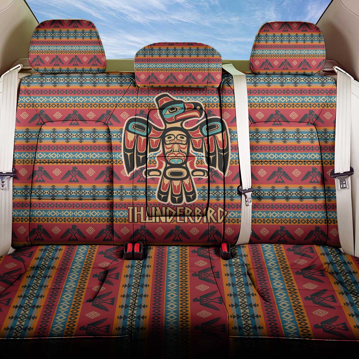 Thunderbird Totem Back Car Seat Cover Native American Geometric Tribal - Pacific Northwest Indigenous Art - Wonder Print Shop