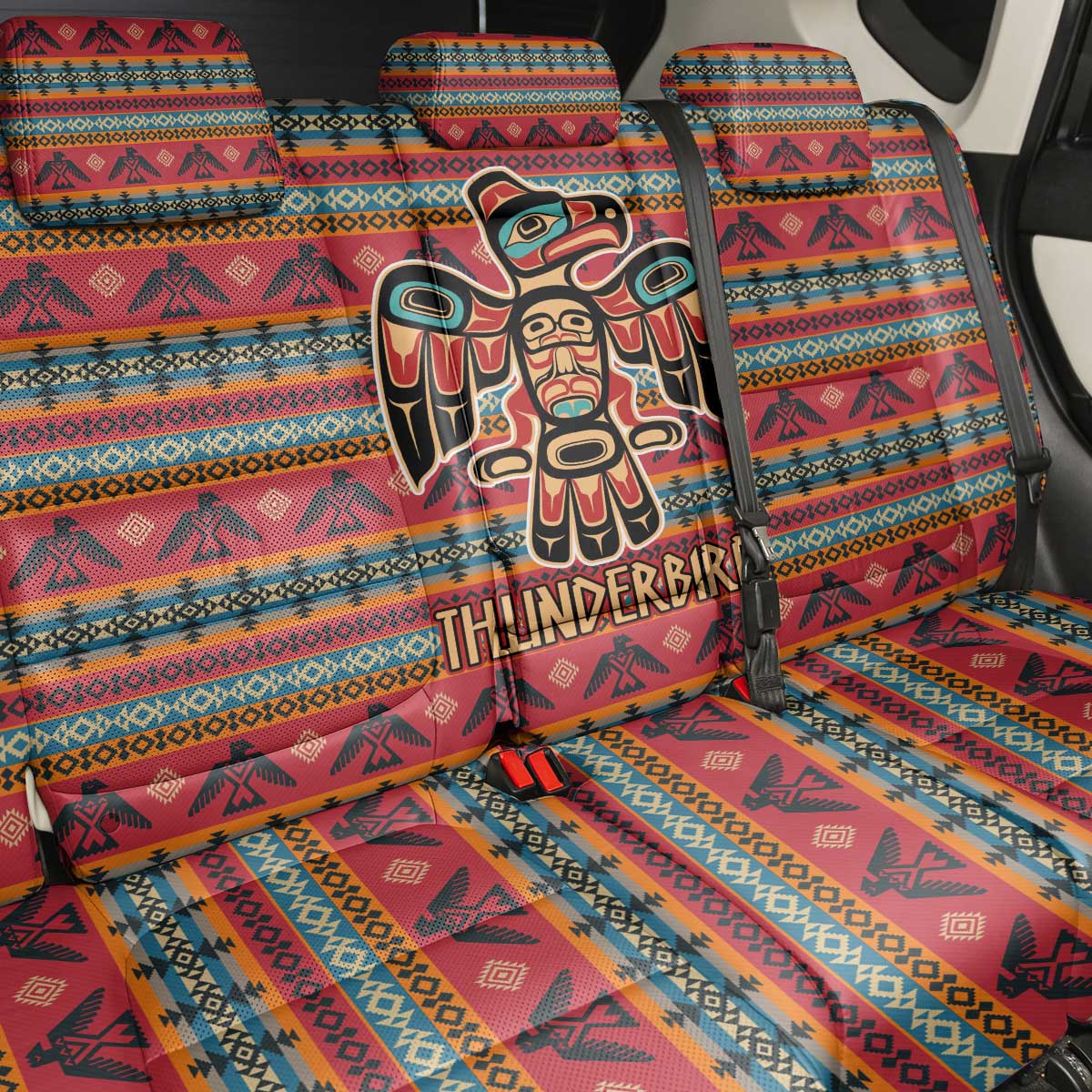 Thunderbird Totem Back Car Seat Cover Native American Geometric Tribal - Pacific Northwest Indigenous Art - Wonder Print Shop