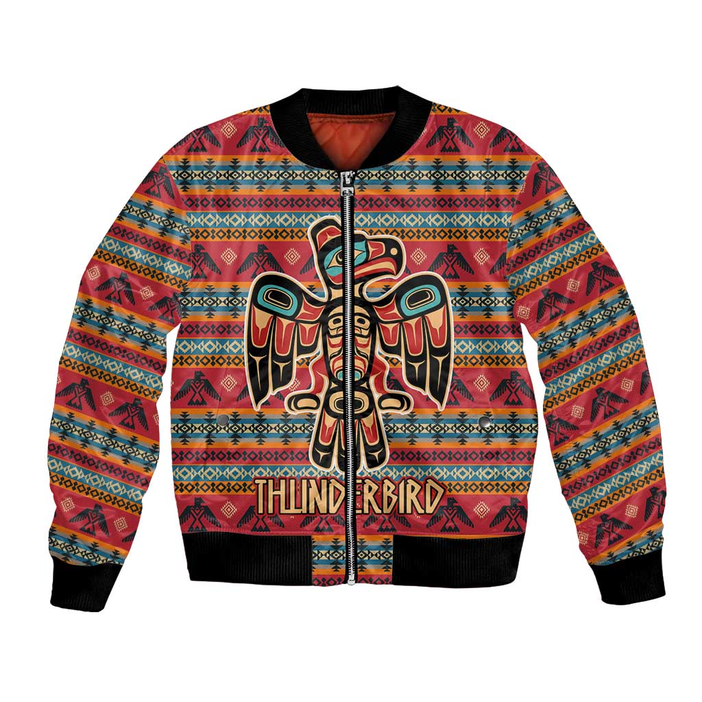 Thunderbird Totem Bomber Jacket Native American Geometric Tribal - Pacific Northwest Indigenous Art - Wonder Print Shop