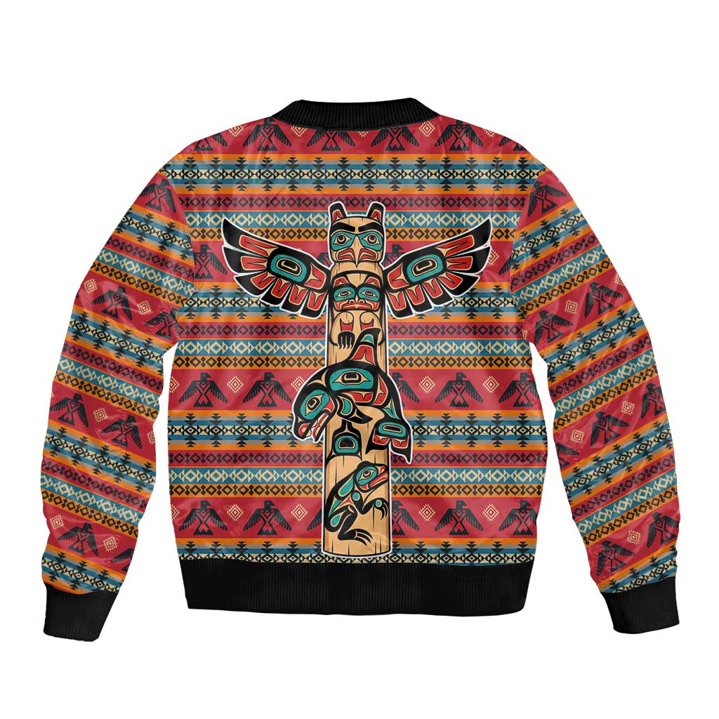 Thunderbird Totem Bomber Jacket Native American Geometric Tribal - Pacific Northwest Indigenous Art - Wonder Print Shop