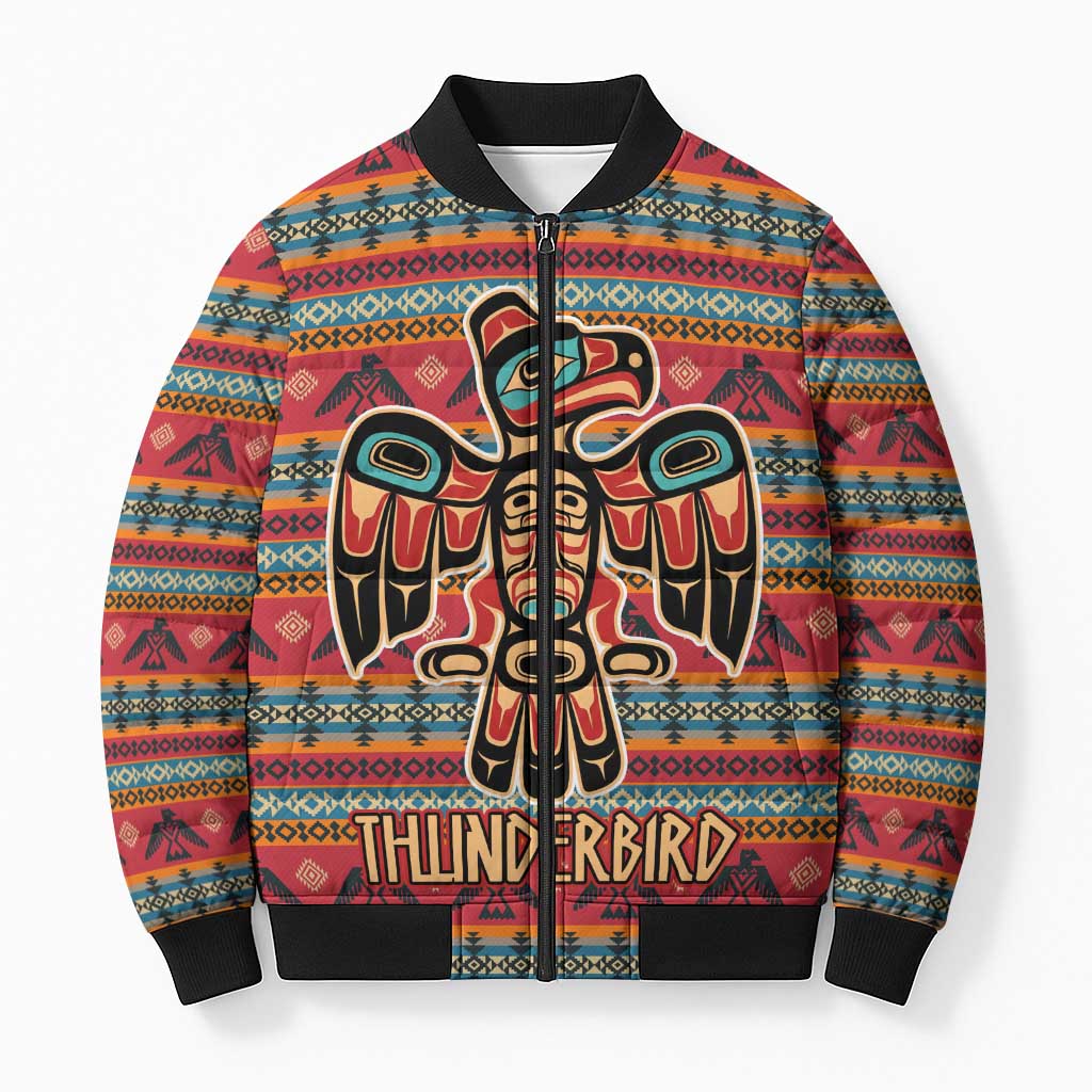 Thunderbird Totem Bomber Puffer Jacket Native American Geometric Tribal - Pacific Northwest Indigenous Art - Wonder Print Shop