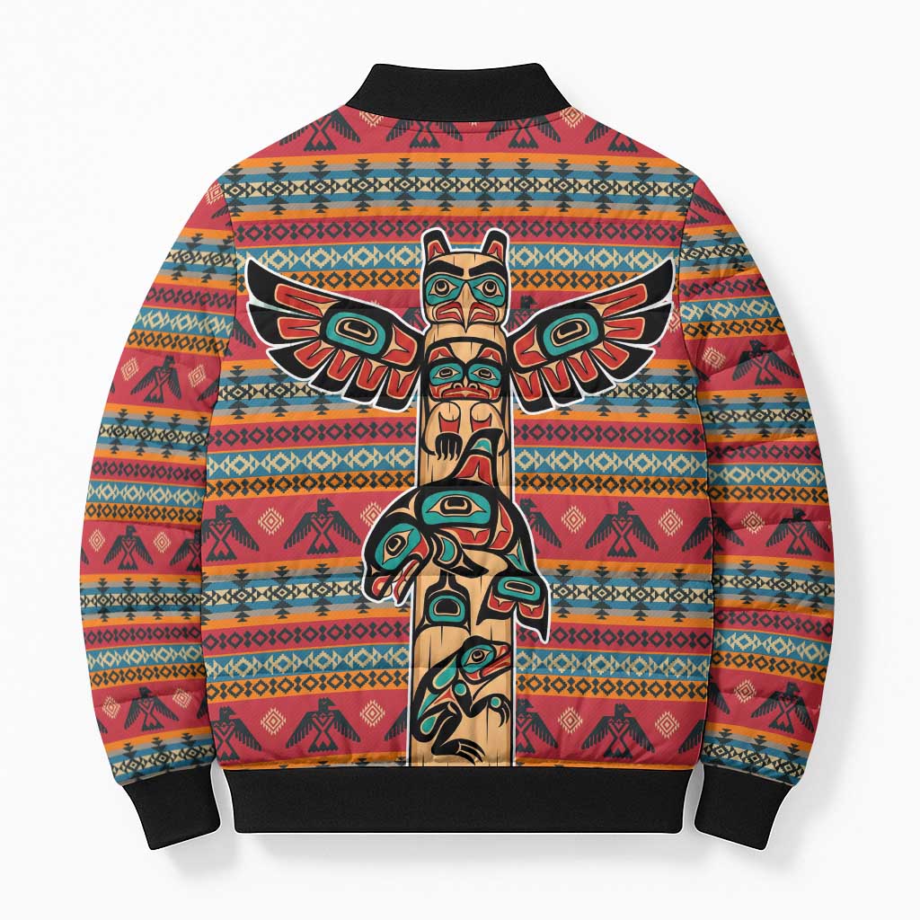 Thunderbird Totem Bomber Puffer Jacket Native American Geometric Tribal - Pacific Northwest Indigenous Art - Wonder Print Shop