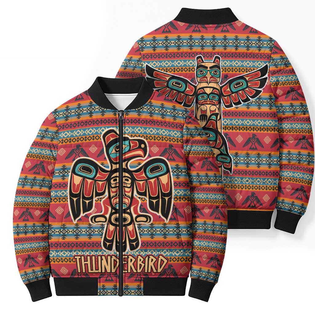 Thunderbird Totem Bomber Puffer Jacket Native American Geometric Tribal - Pacific Northwest Indigenous Art - Wonder Print Shop