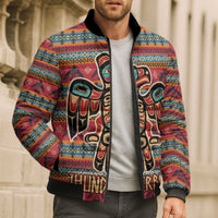 Thunderbird Totem Bomber Puffer Jacket Native American Geometric Tribal - Pacific Northwest Indigenous Art - Wonder Print Shop