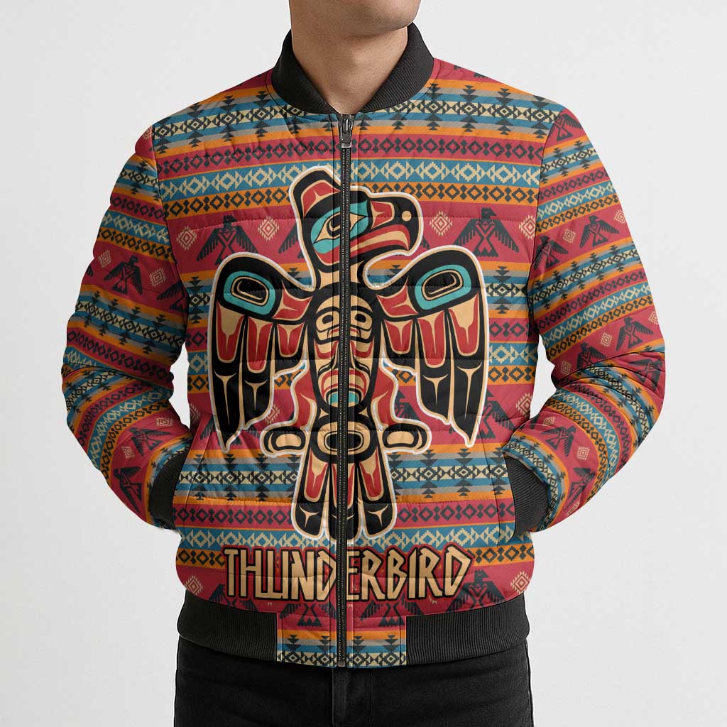 Thunderbird Totem Bomber Puffer Jacket Native American Geometric Tribal - Pacific Northwest Indigenous Art - Wonder Print Shop