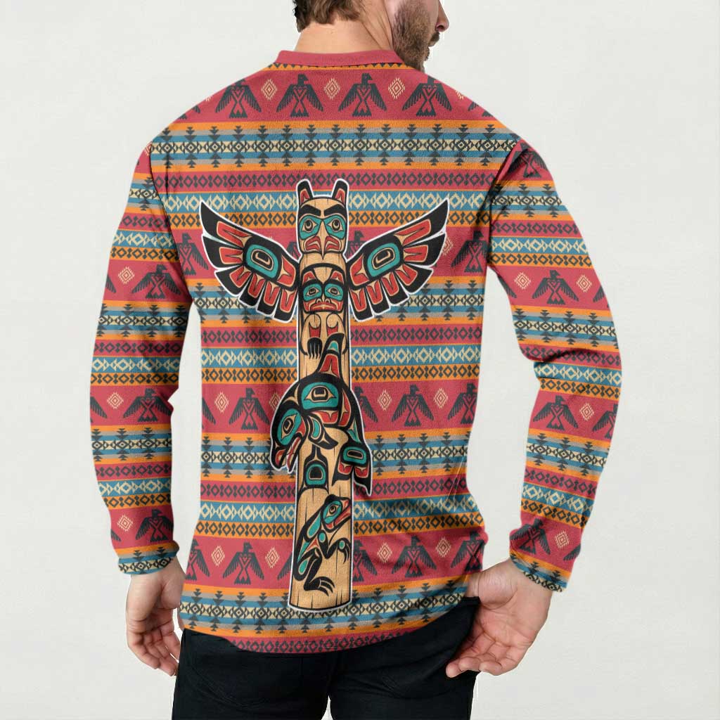 Thunderbird Totem Button Sweatshirt Native American Geometric Tribal - Pacific Northwest Indigenous Art - Wonder Print Shop