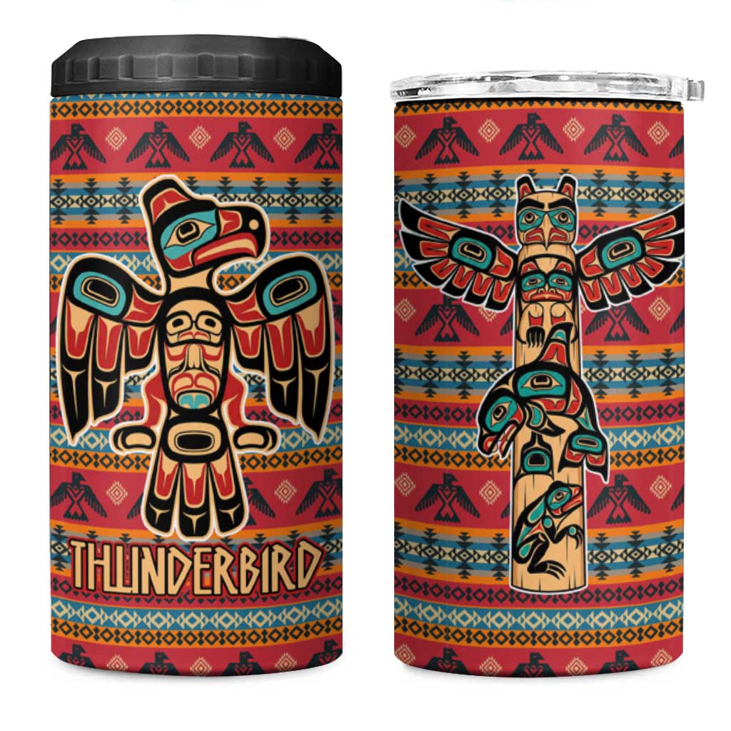 Thunderbird Totem 4 in 1 Can Cooler Tumbler Native American Geometric Tribal - Pacific Northwest Indigenous Art - Wonder Print Shop