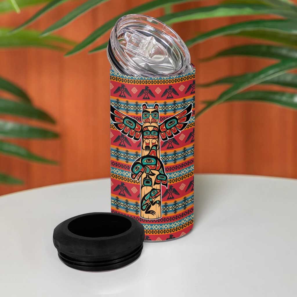 Thunderbird Totem 4 in 1 Can Cooler Tumbler Native American Geometric Tribal - Pacific Northwest Indigenous Art - Wonder Print Shop