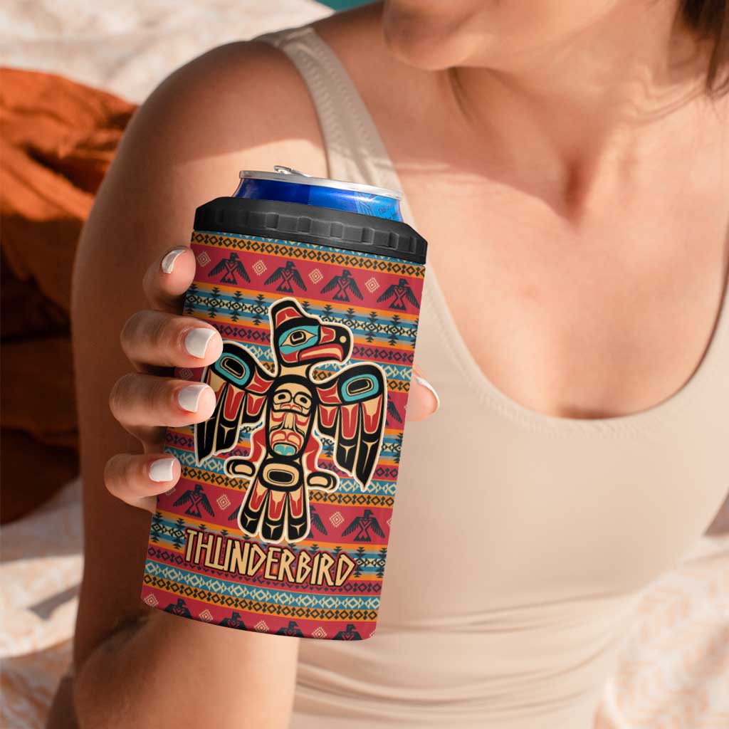 Thunderbird Totem 4 in 1 Can Cooler Tumbler Native American Geometric Tribal - Pacific Northwest Indigenous Art - Wonder Print Shop