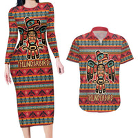 Thunderbird Totem Couples Matching Long Sleeve Bodycon Dress and Hawaiian Shirt Native American Geometric Tribal - Pacific Northwest Indigenous Art - Wonder Print Shop