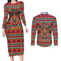 Thunderbird Totem Couples Matching Long Sleeve Bodycon Dress and Long Sleeve Button Shirt Native American Geometric Tribal - Pacific Northwest Indigenous Art - Wonder Print Shop