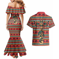 Thunderbird Totem Couples Matching Mermaid Dress and Hawaiian Shirt Native American Geometric Tribal - Pacific Northwest Indigenous Art - Wonder Print Shop