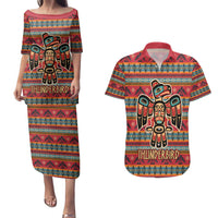 Thunderbird Totem Couples Matching Puletasi and Hawaiian Shirt Native American Geometric Tribal - Pacific Northwest Indigenous Art - Wonder Print Shop