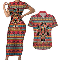 Thunderbird Totem Couples Matching Short Sleeve Bodycon Dress and Hawaiian Shirt Native American Geometric Tribal - Pacific Northwest Indigenous Art - Wonder Print Shop