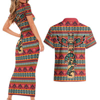 Thunderbird Totem Couples Matching Short Sleeve Bodycon Dress and Hawaiian Shirt Native American Geometric Tribal - Pacific Northwest Indigenous Art - Wonder Print Shop